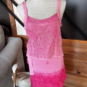 Pink Ombre skirt & top set with embroidery Details size small adjustable New